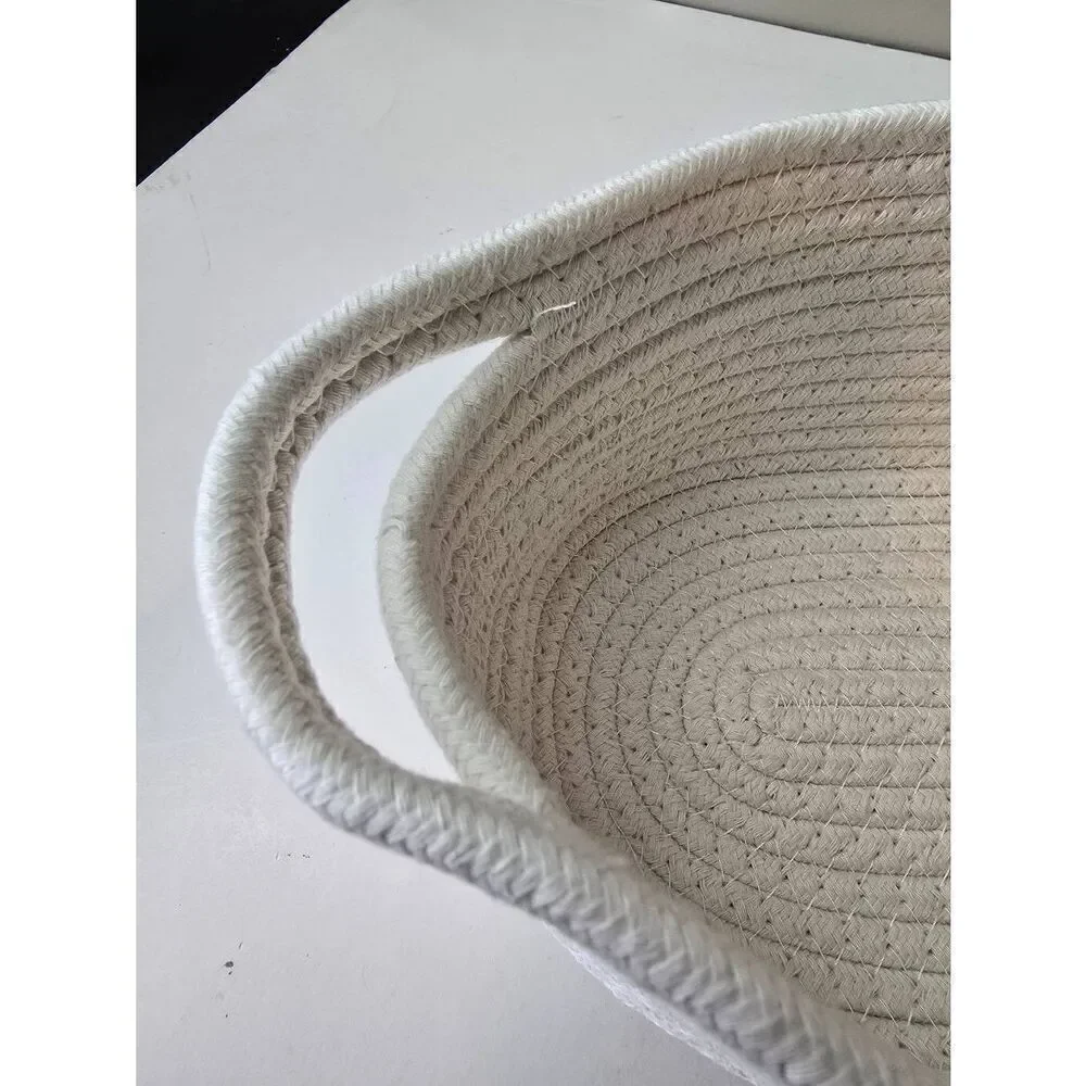 Cotton Rope Basket Oval White-Basket Only